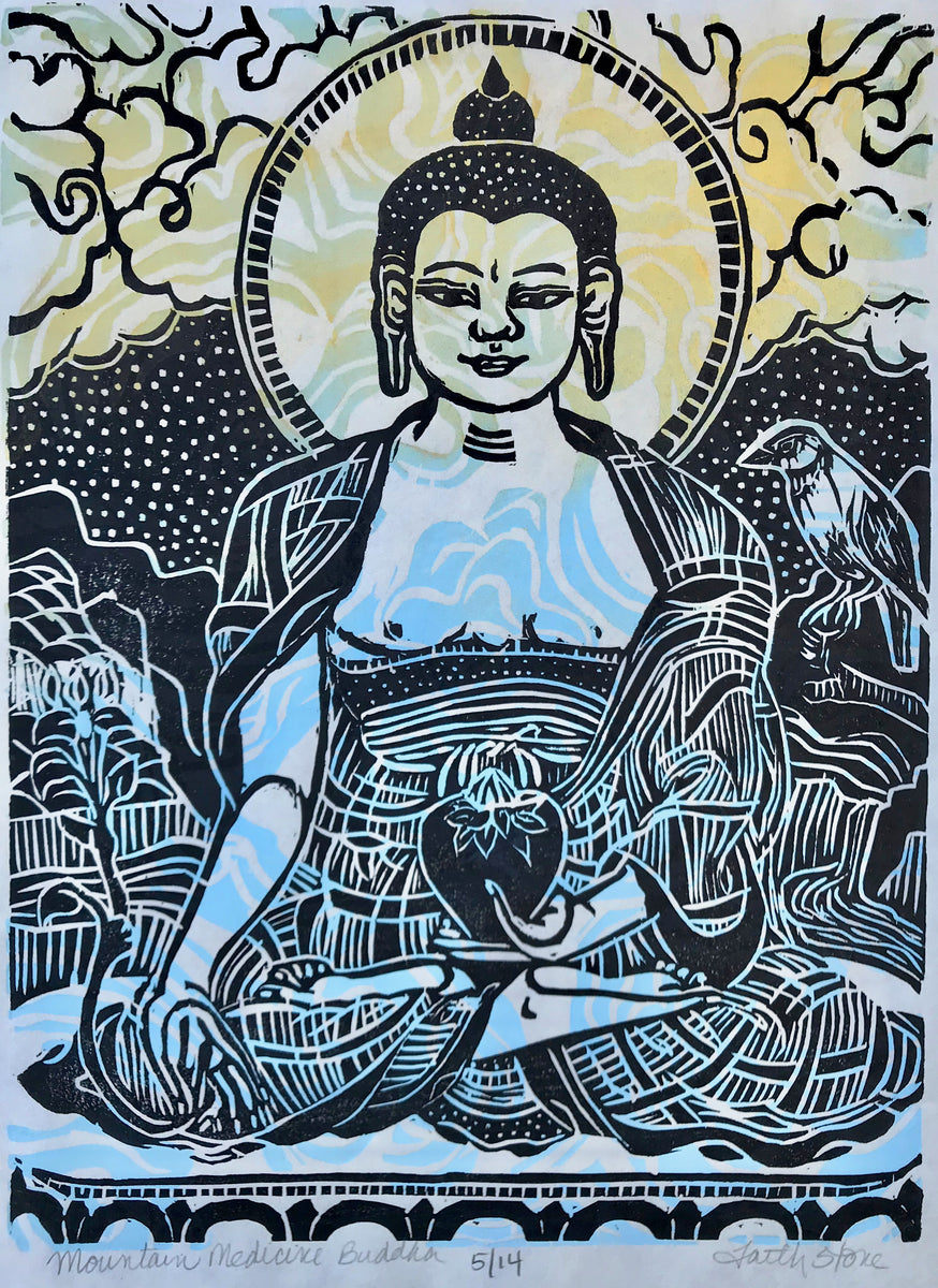 Mountain Medicine Buddha - Woodblock Print by Faith Stone – Lion's