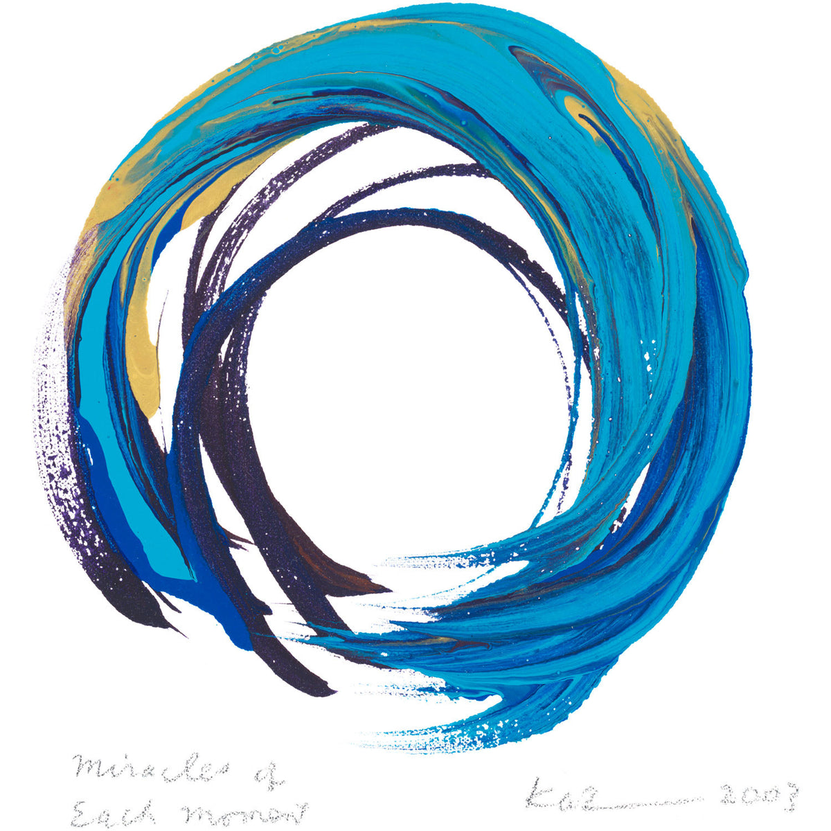 Miracles of Each Moment, Blue - Kazuaki Tanahashi Enso Calligraphy