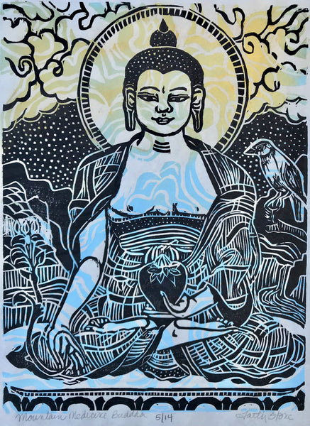Mountain Medicine Buddha - Woodblock Print by Faith Stone – Lion's